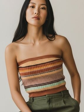 Aerie Striped Boob Tube Top in Rusty Tones